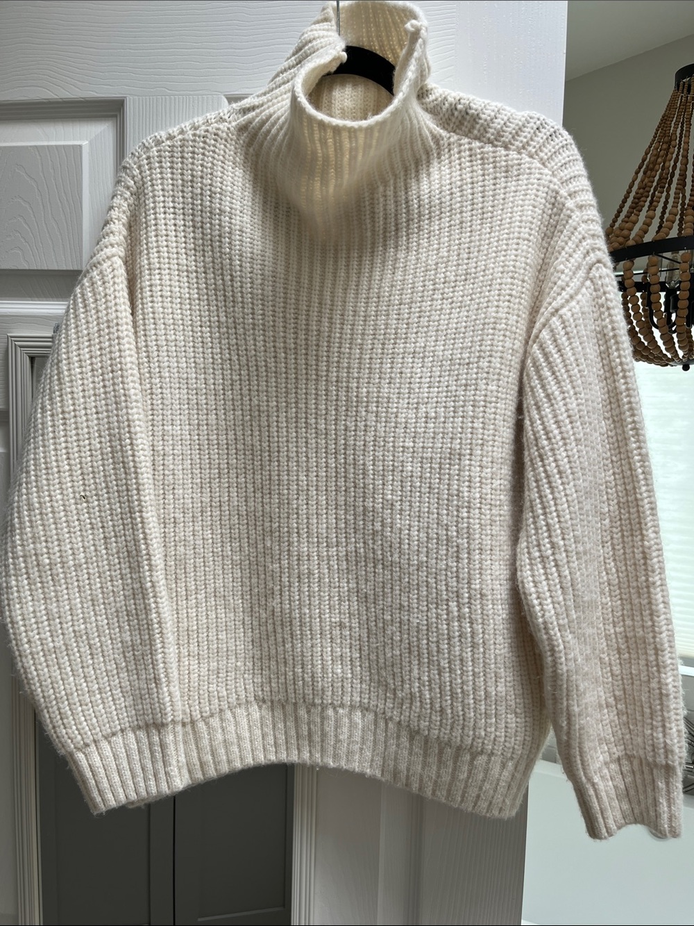 Anine Bing Tunnel Neck Cream Turtleneck Ribbed Sweater - Women's Cozy Knit